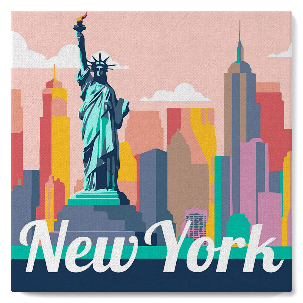 Mini Paint by Numbers Framed - Travel Poster New York Statue of Liberty 8"x 8"