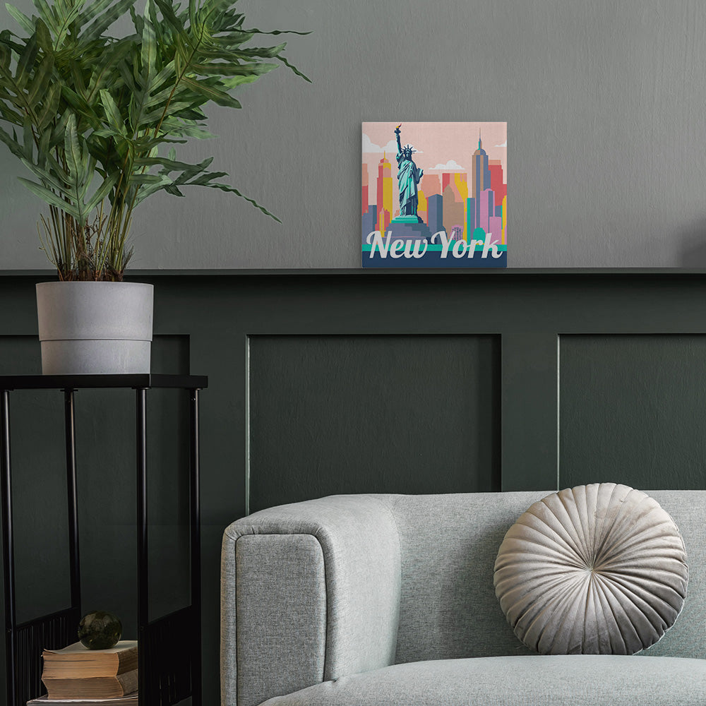 Mini Paint by Numbers Framed - Travel Poster New York Statue of Liberty 8"x 8"