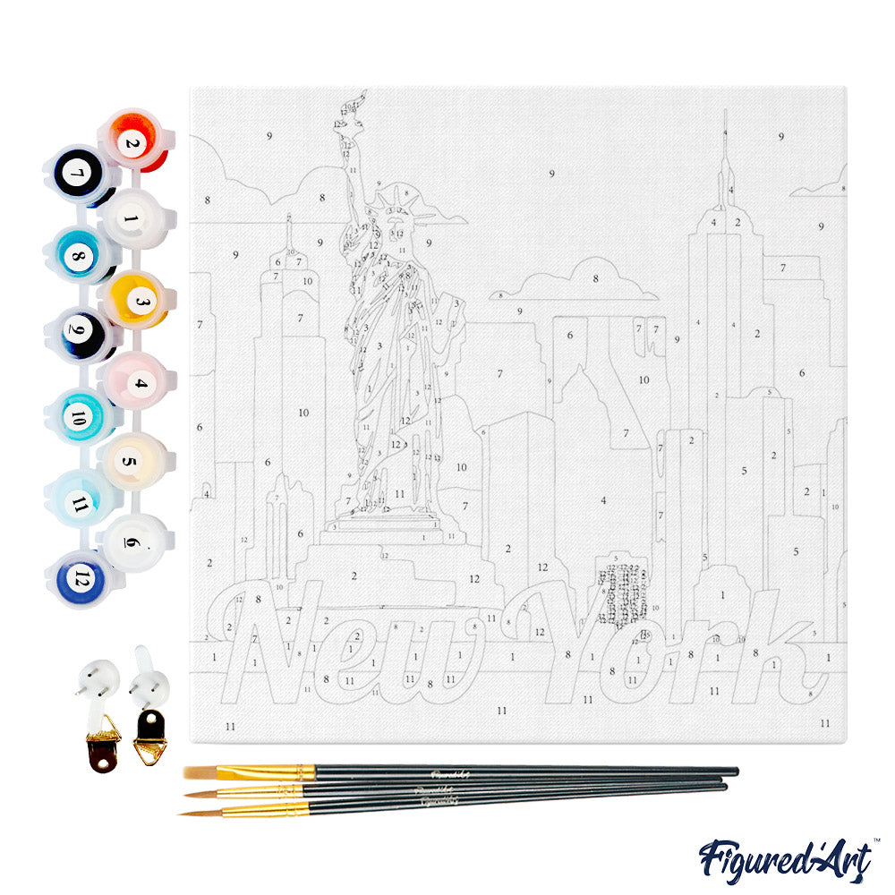 Mini Paint by Numbers Framed - Travel Poster New York Statue of Liberty 8"x 8"