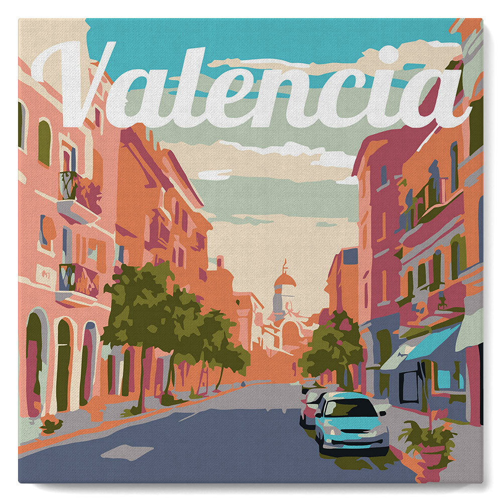 Mini Paint by Numbers Framed - Travel Poster Valencia 8"x 8"