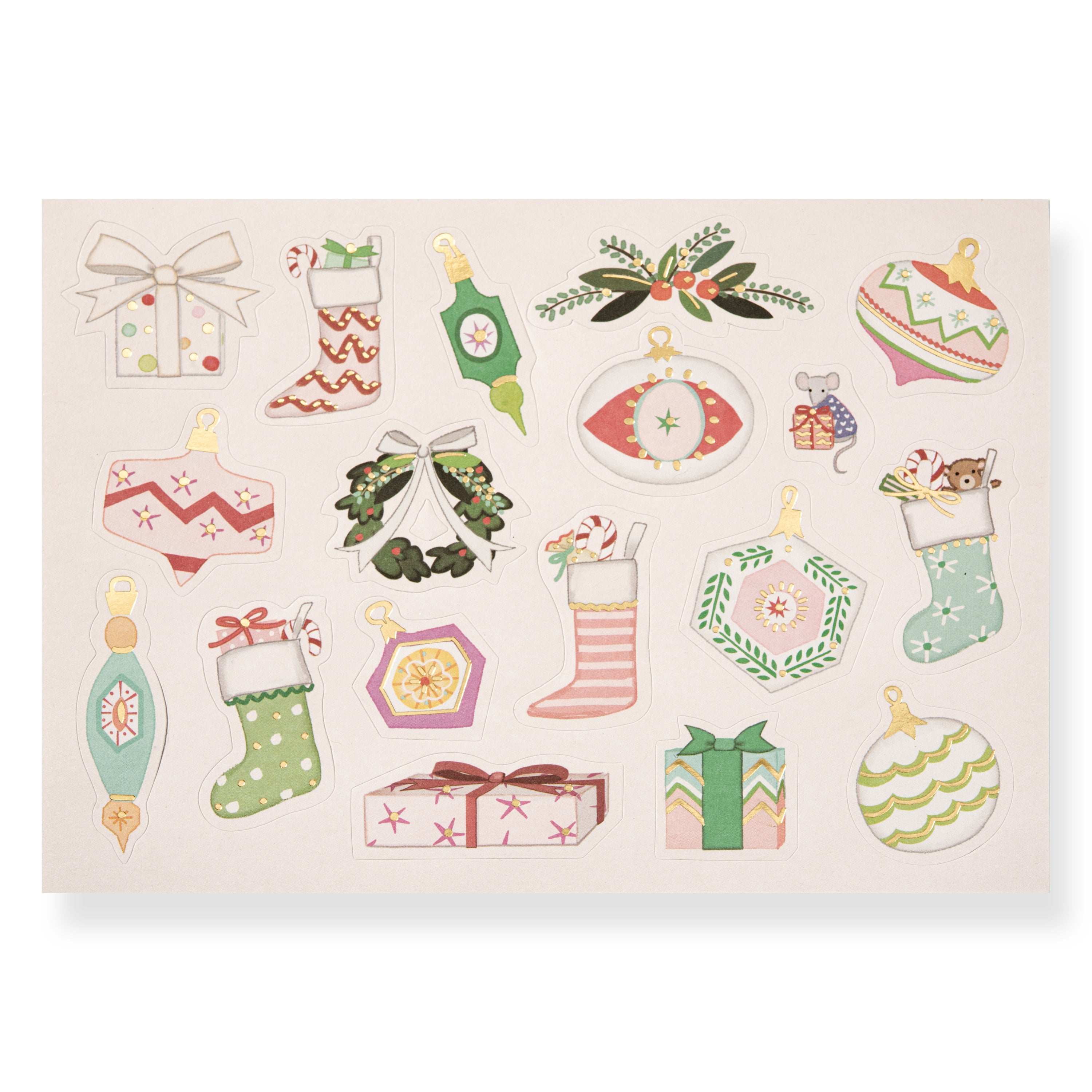 Karen Adams Designs Merry House greeting card sticker sheet with festive Christmas holiday motifs