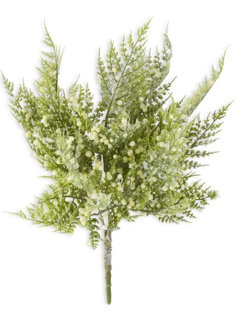 13" Glittered Snowy Fern Bush w/Mini White Berries
