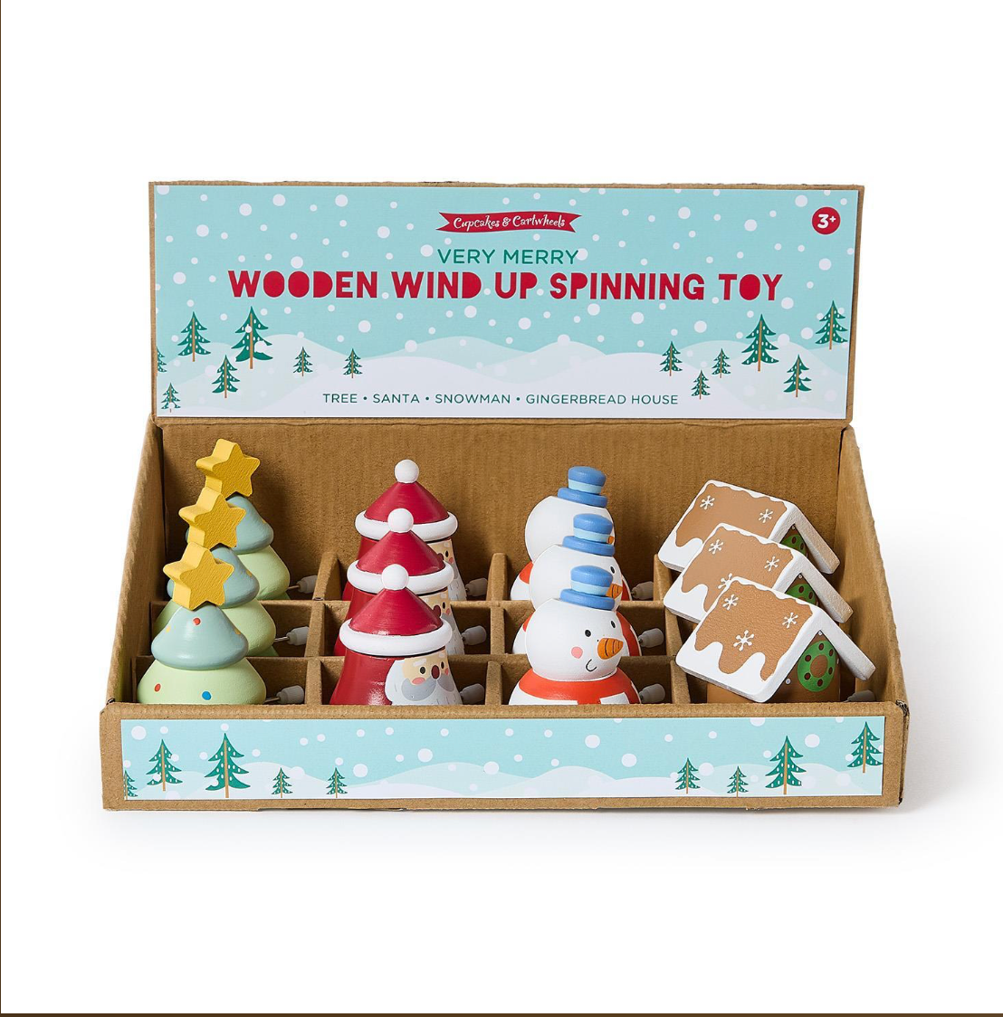 WOODEN WIND UP HOLIDAY SPINNING TOY-ASSORTED