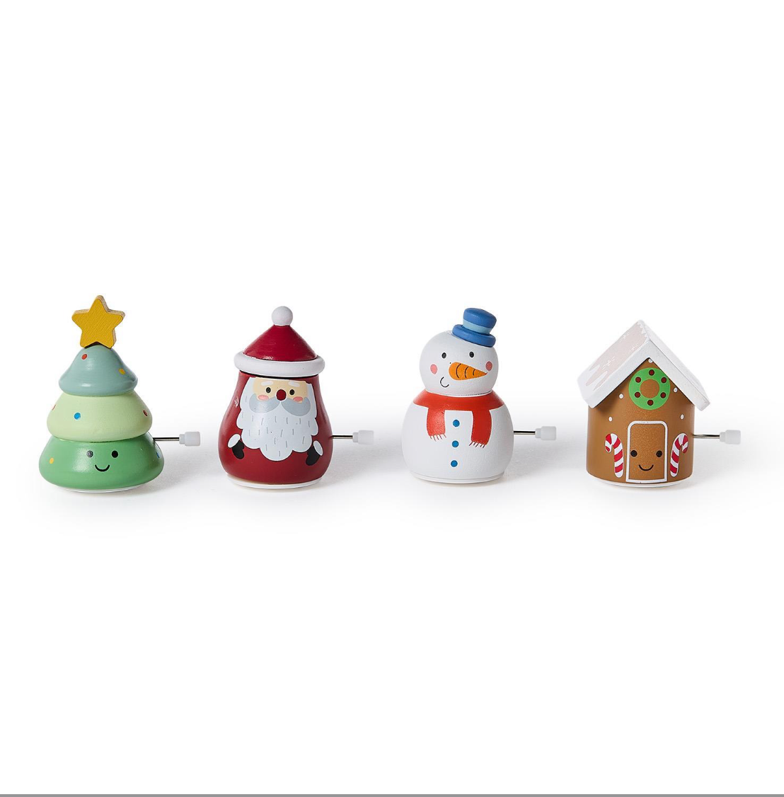 WOODEN WIND UP HOLIDAY SPINNING TOY-ASSORTED