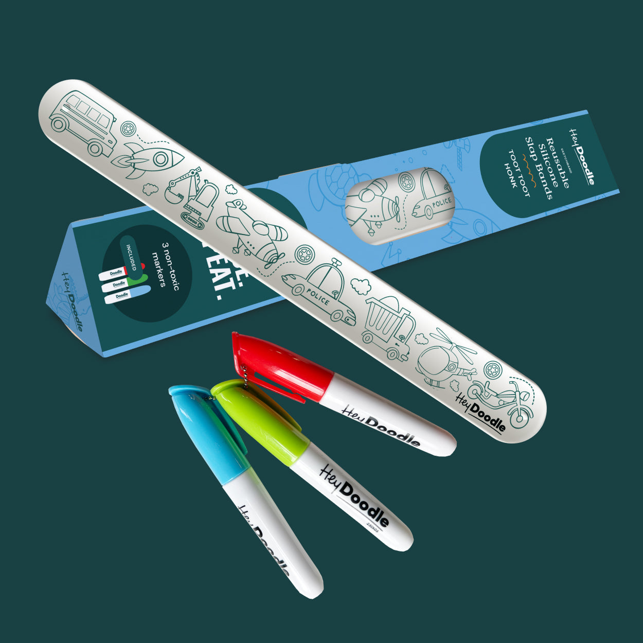 reusable slap band w/markers-"toot toot honk"