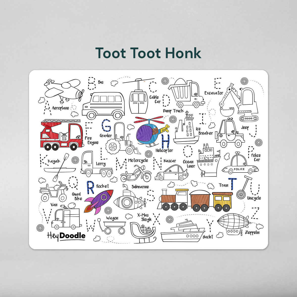 REUSABLE SILICONE ACTIVITY MAT W/MARKERS-"TOOT TOOT HONK"