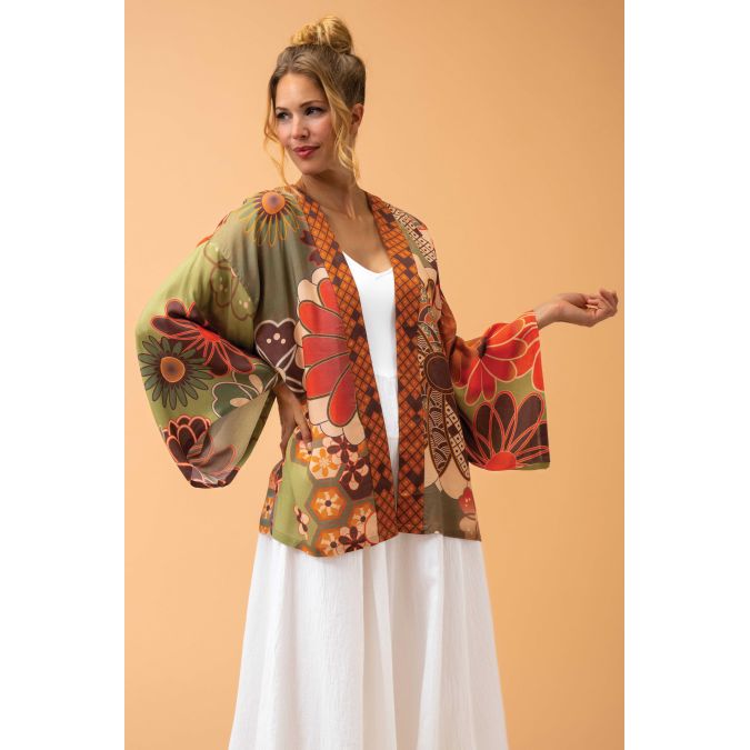 70's Kaleidoscope Floral Kimono Jacket - Sage