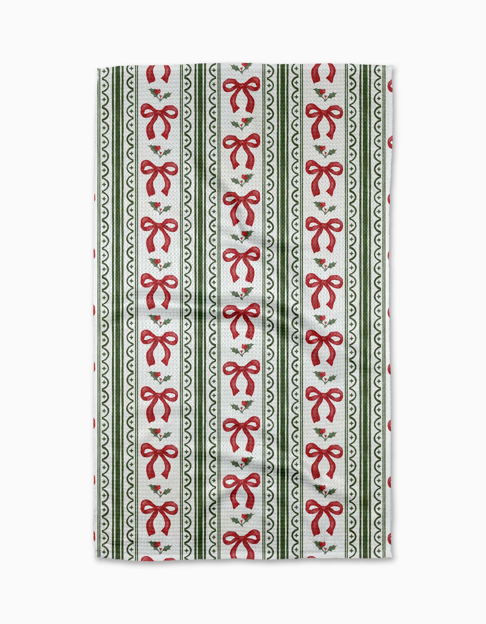 CHRISTMAS BOW STRIPE TEA TOWEL