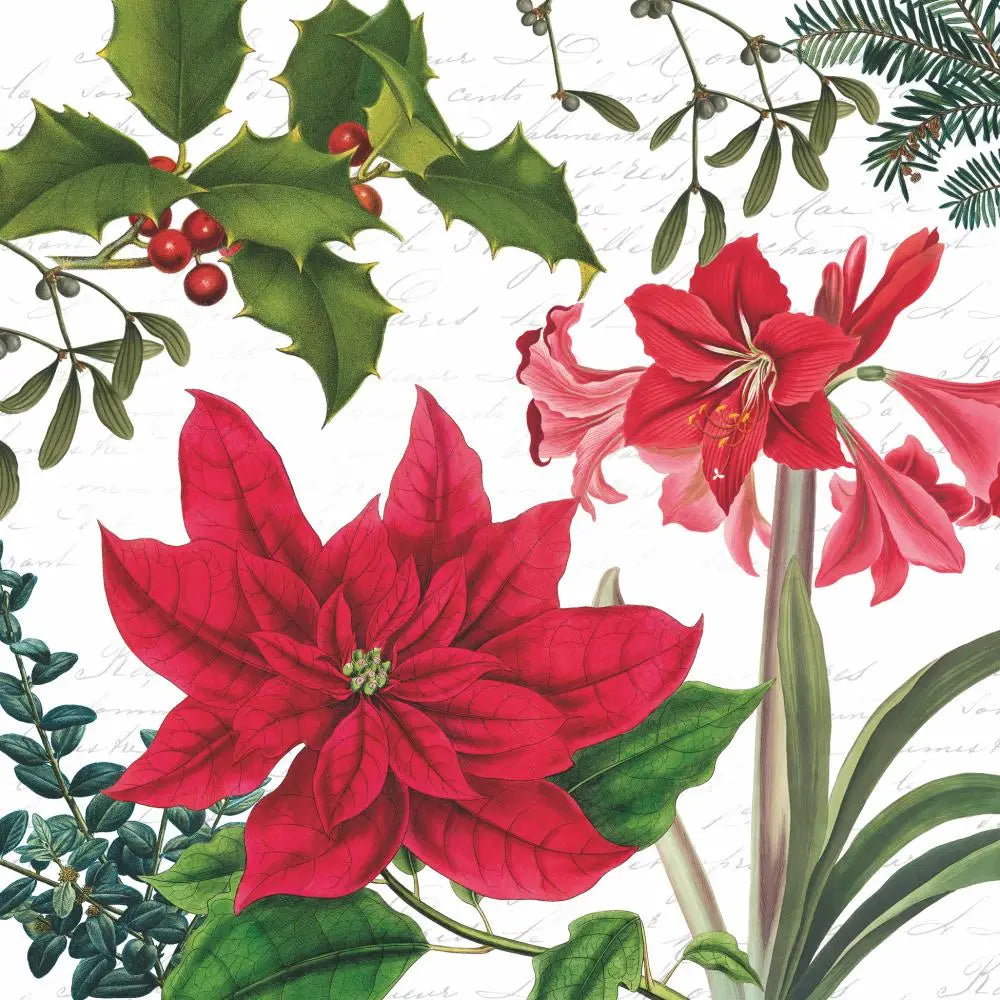 Luncheon Napkin - Christmas Plants, White