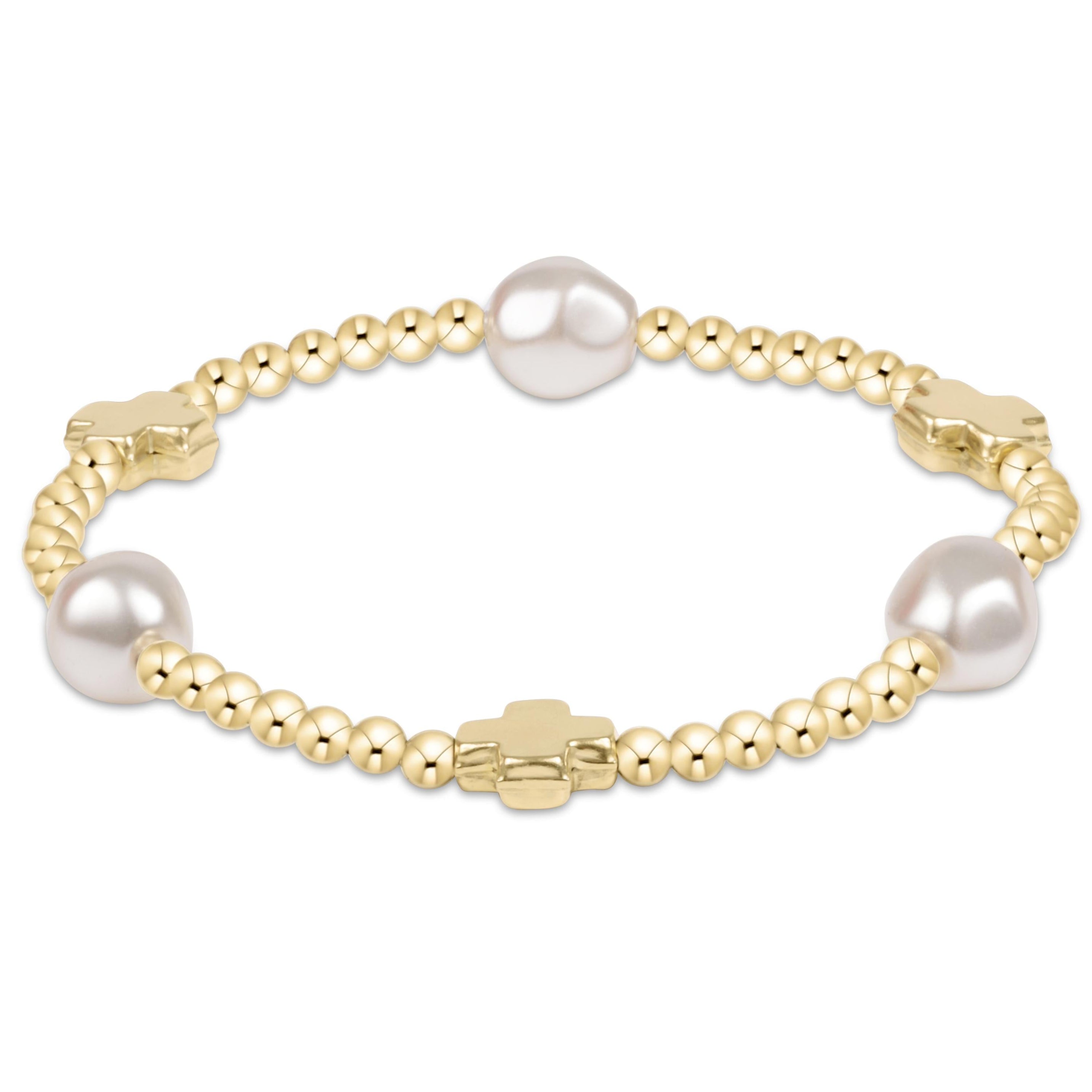 Signature Cross Admire Gold Pattern 3mm Bead Bracelet - Gold