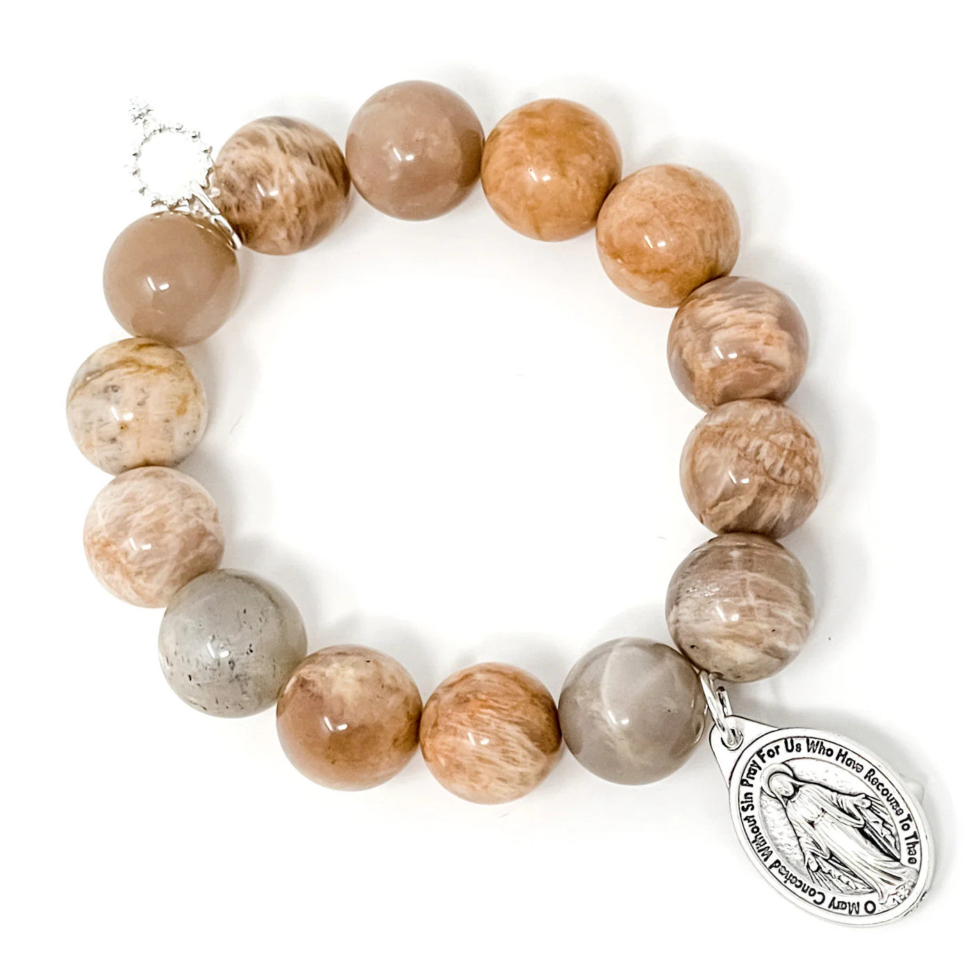 14mm Moonstone Bracelet w/Classic Blessed Mother