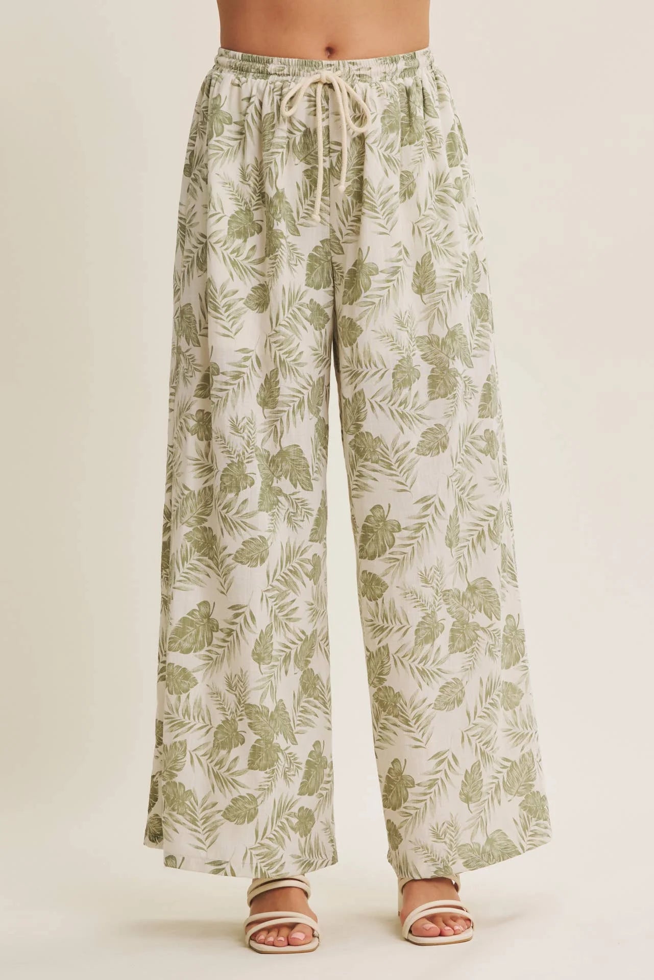 WIDE LEG PANT-PALM LEAF-DUSTY SAGE-MEDIUM