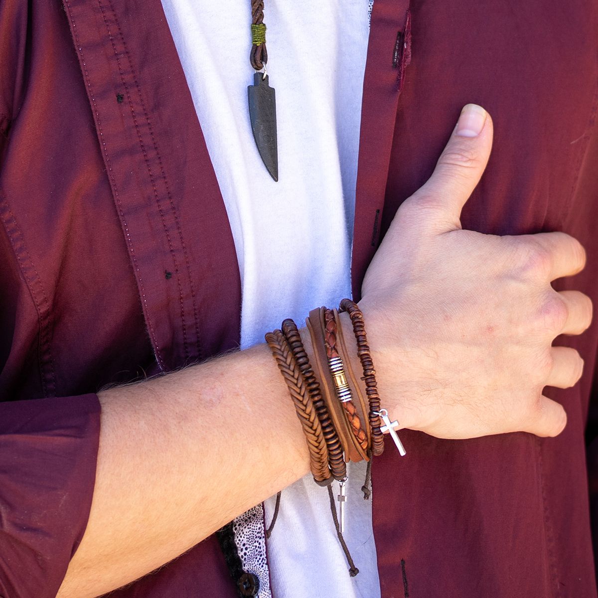 AADI SILVER BEADS MENS BRACELET SET