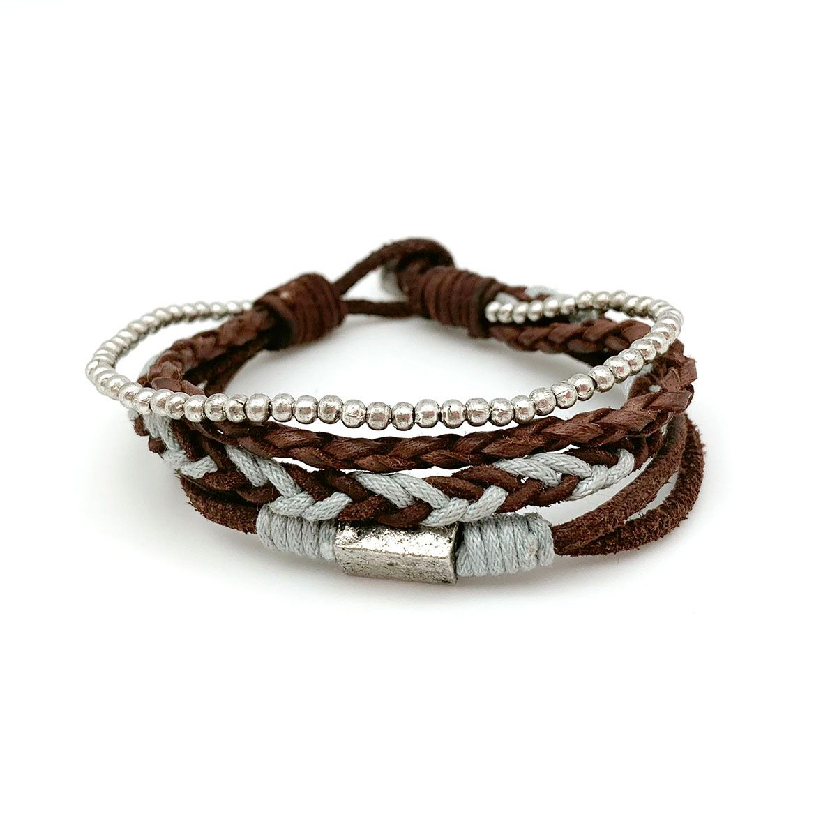 AADI BROWN LEATHER MENS BRACELET W/BLUE