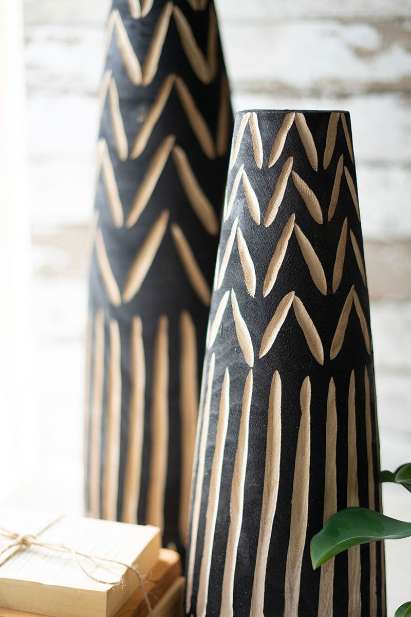 Tall Black Wooden Vase w/Carving (sm)