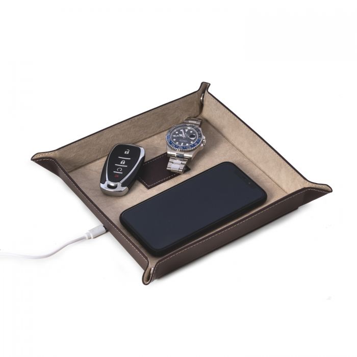 Change/Valet Tray/Wireless Charge - Brown Leather