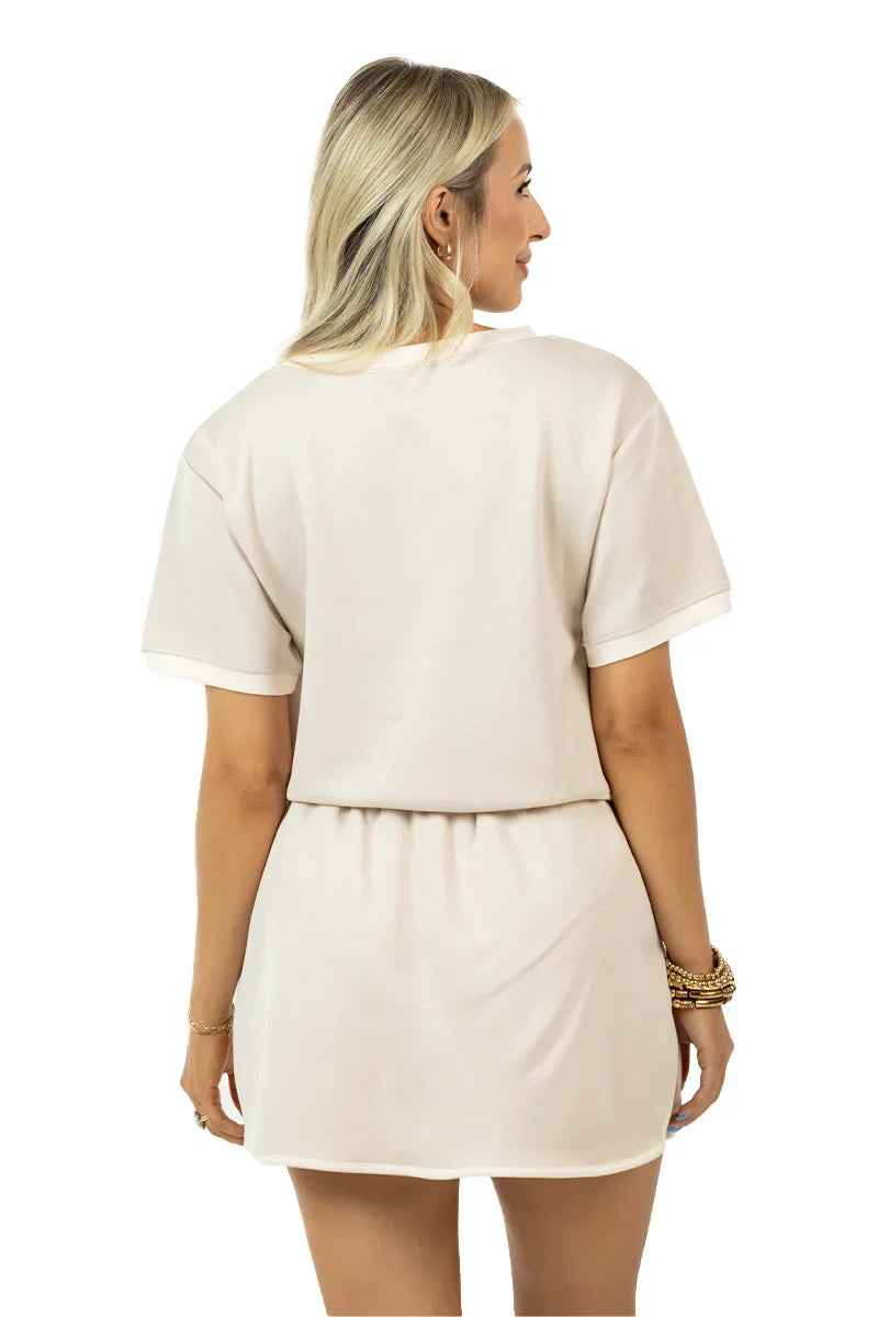 SCUBA SKIRT SET-BEIGE & CREAM-LARGE
