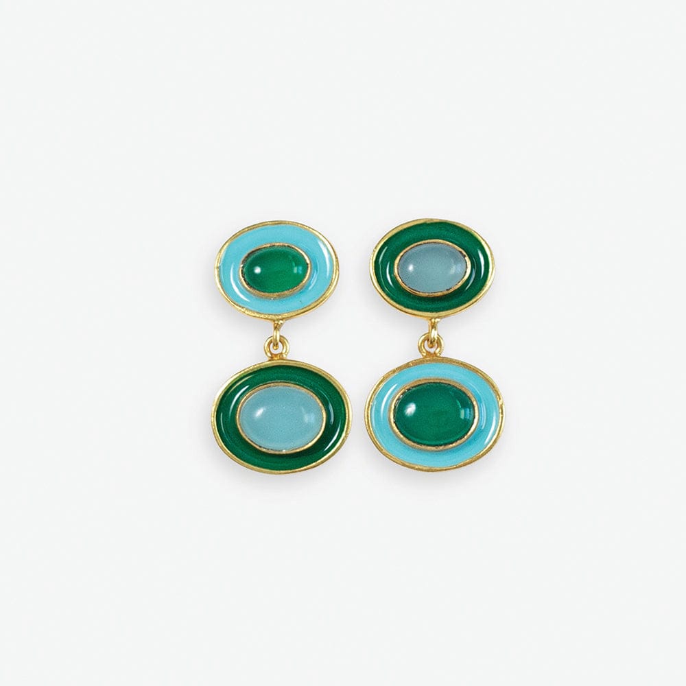 Betty Semi-Precious & Enamel Drop Earrings Green/Light Blue