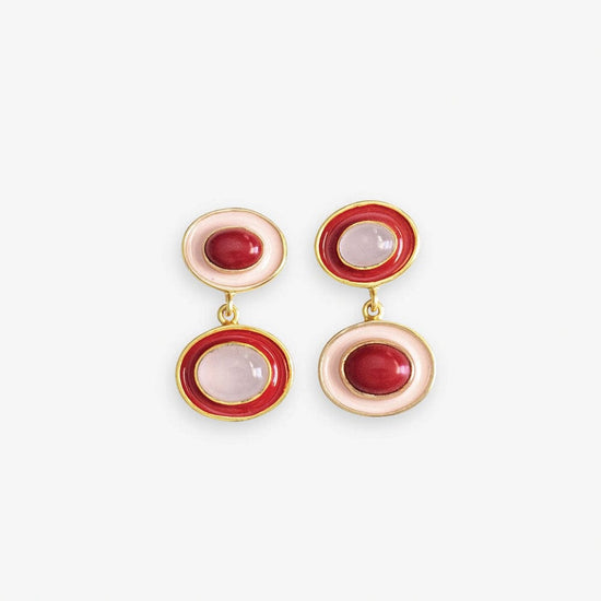Betty Semi-Precious & Enamel Drop Earrings Red/Blush
