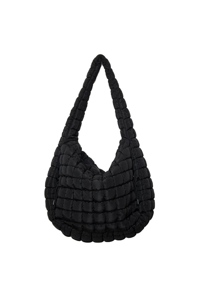 BLACK OVERSIZED QUILTED HOBO TOTE BAG