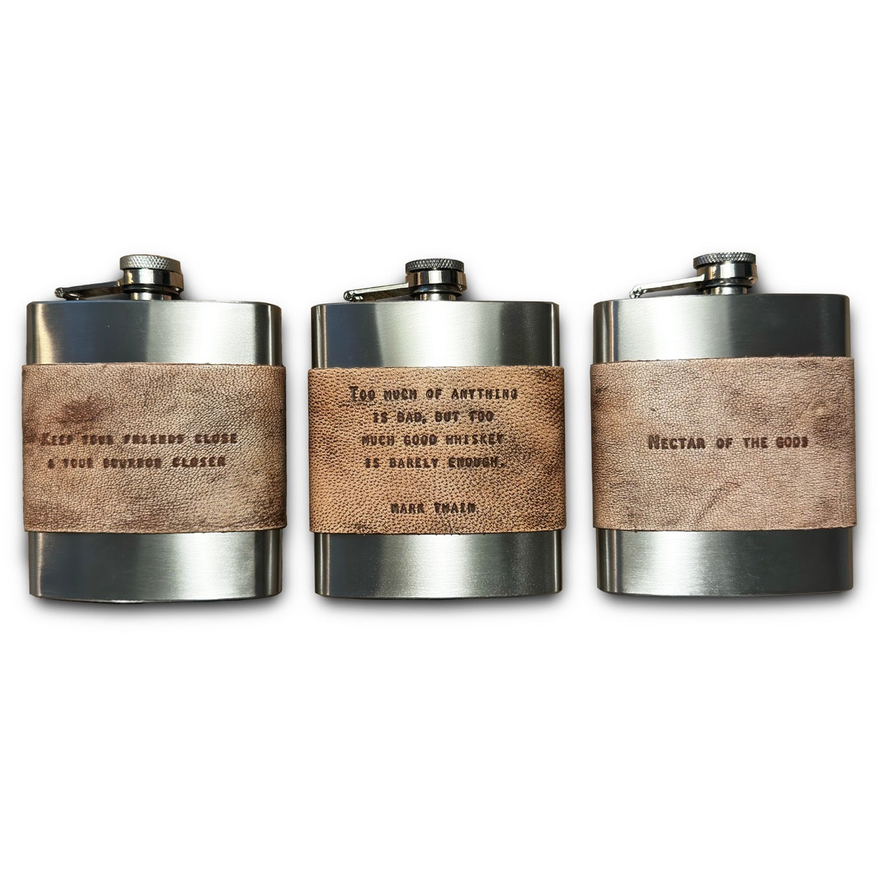 1st Edition Brown Leather Quote Flasks