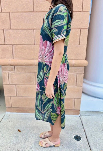 TALINA DRESS-GREEN/PINK-SMALL