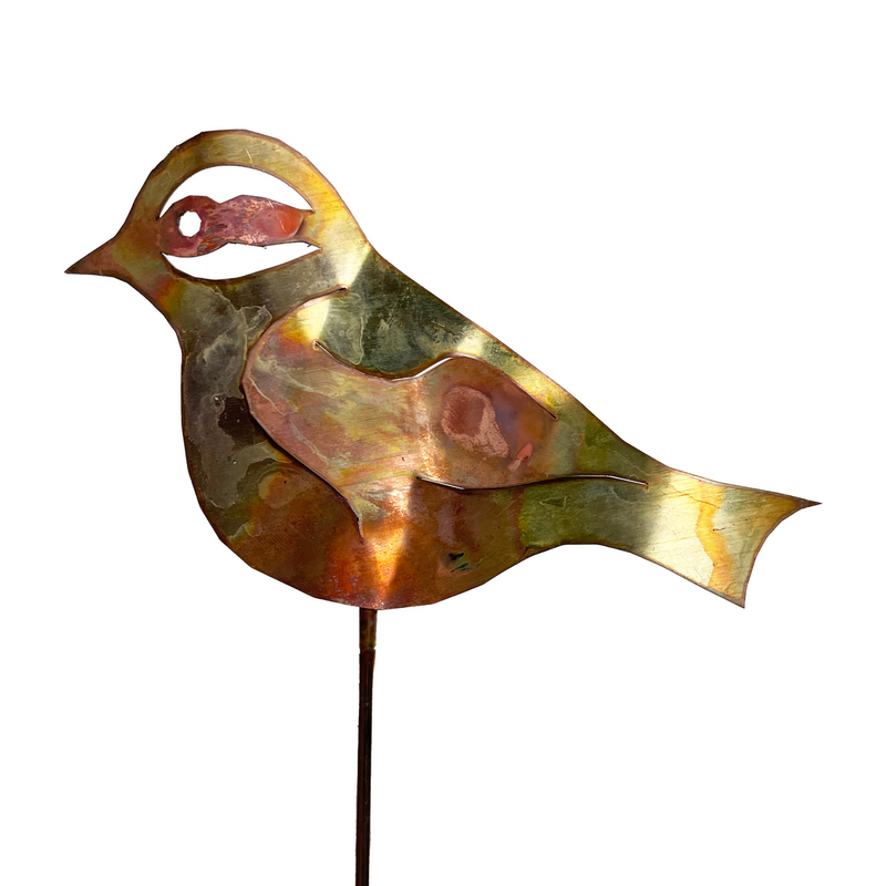NATURAL COPPER CHICKADEE GARDEN STAKE