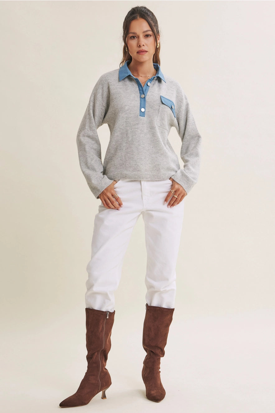 Elevated Denim Everyday Sweater Grey - Small