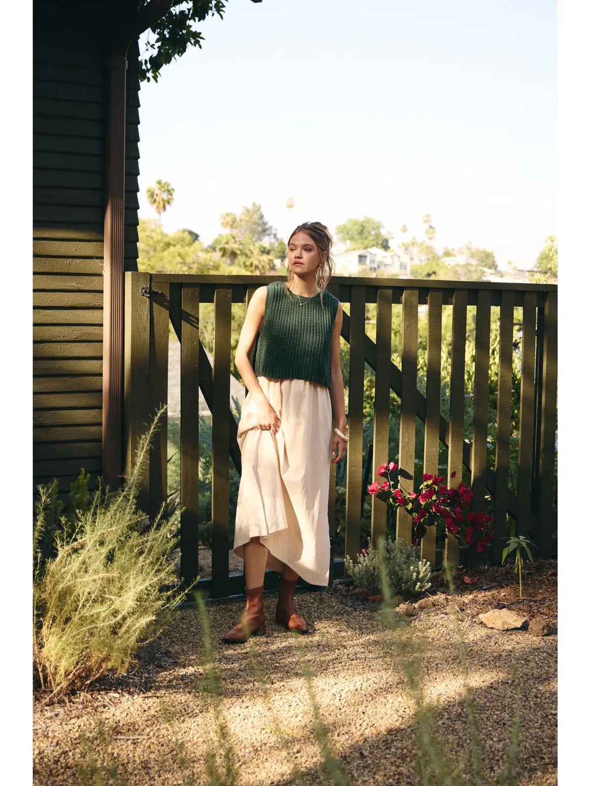 Chunky Sweater & Midi Dress - Forest Green/Taupe - Medium