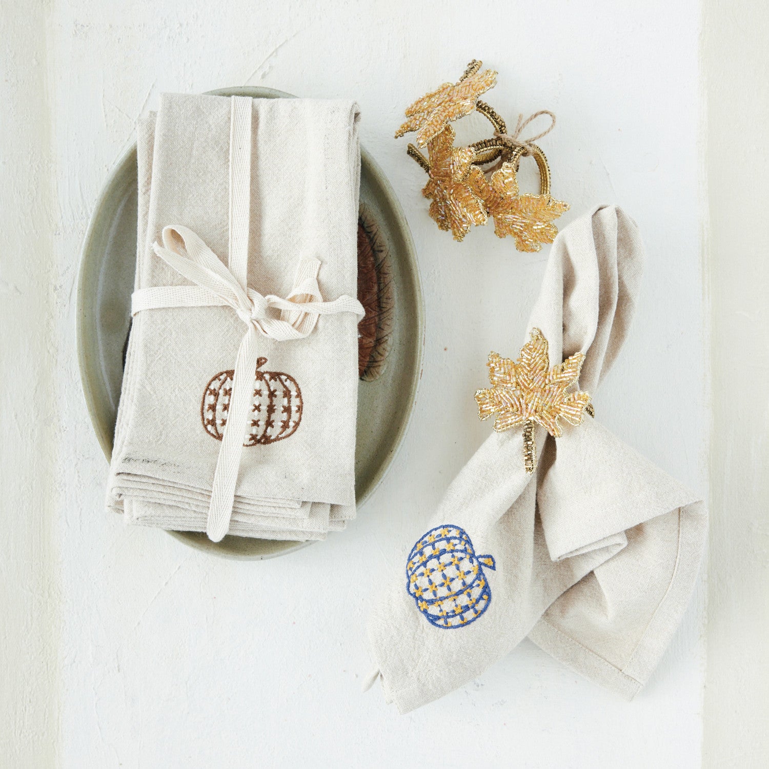 ASSORTED PUMPKIN CHAMBRAY CLOTH NAPKINS -SET OF 4