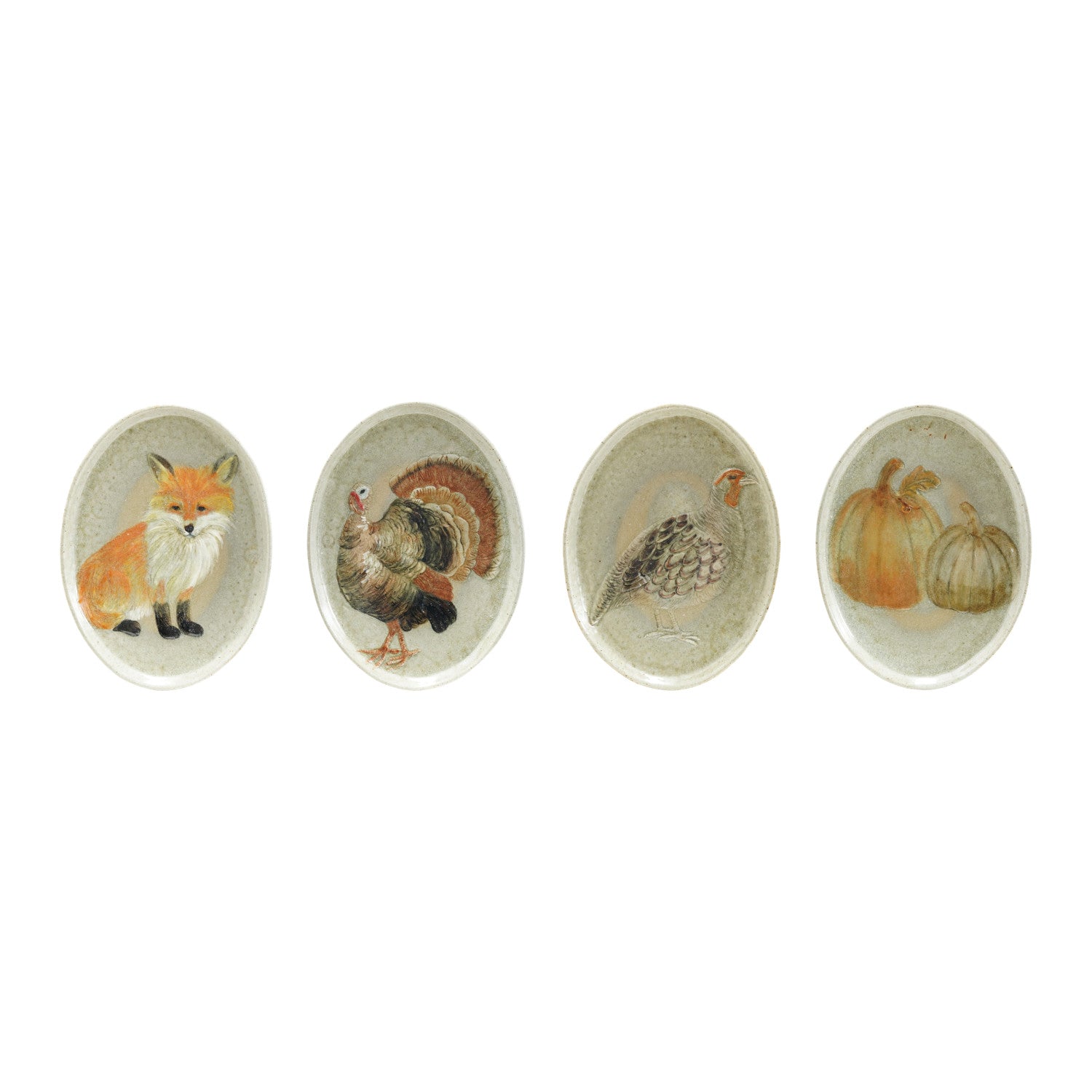 Stoneware Platter w/Animal, Reactive Glaze - Assorted Styles