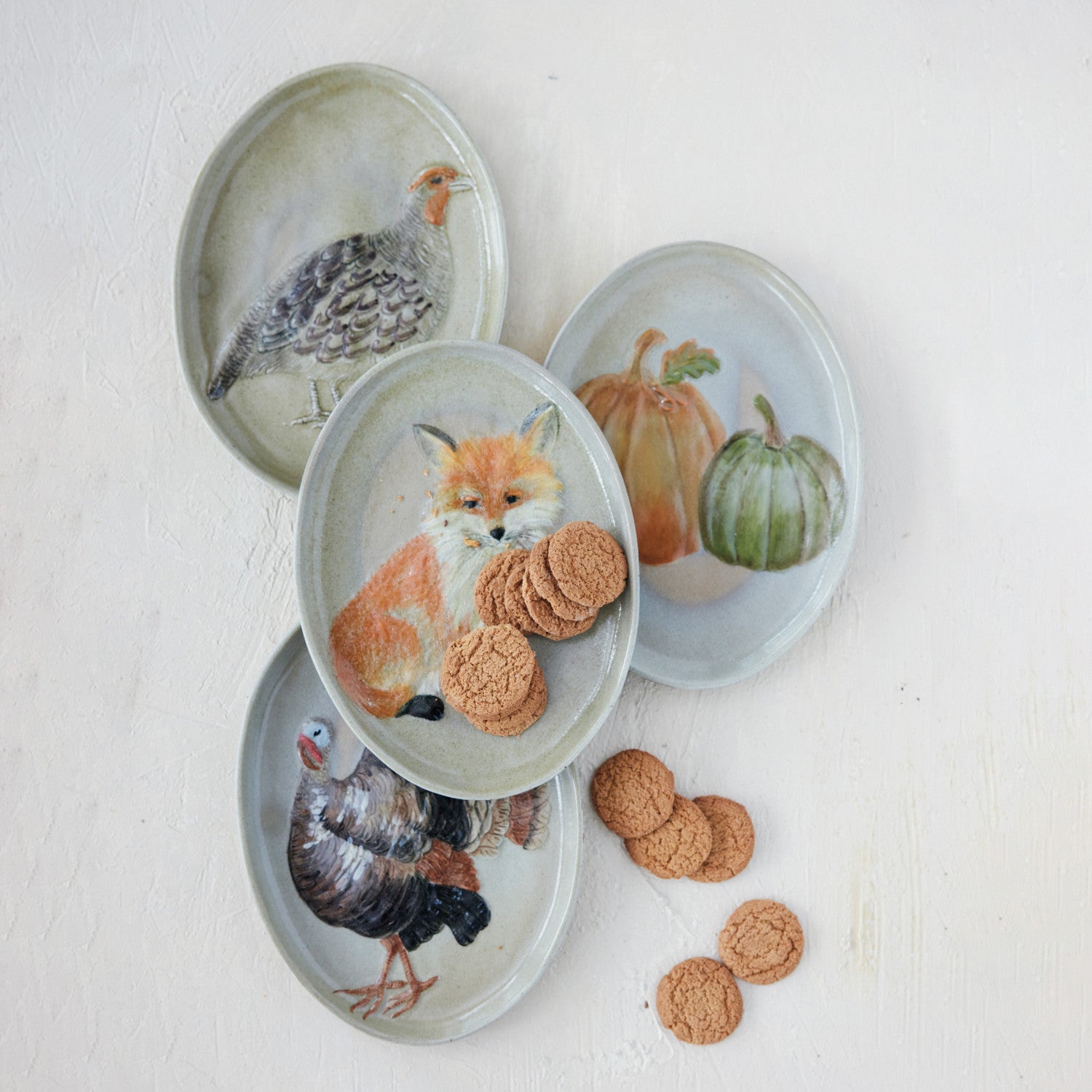 Stoneware Platter w/Animal, Reactive Glaze - Assorted Styles