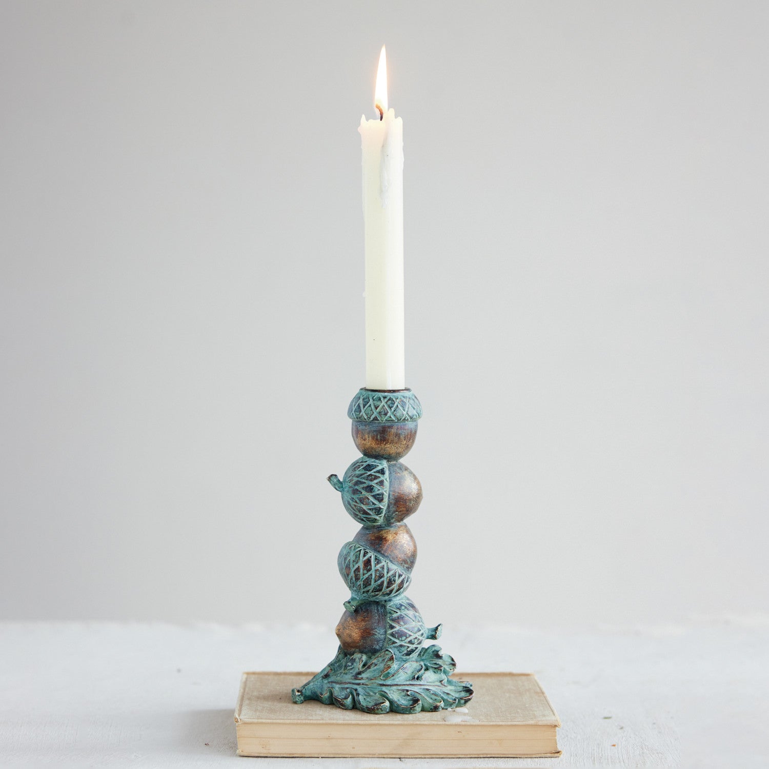 Stacked Acorns Taper Holder, Bronze-look