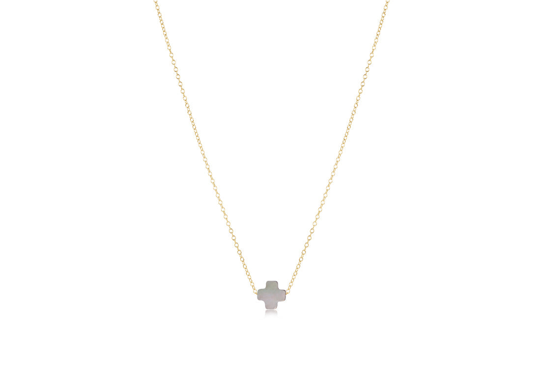 eNewton 16-inch gold chain necklace with small mother of pearl signature cross pendant