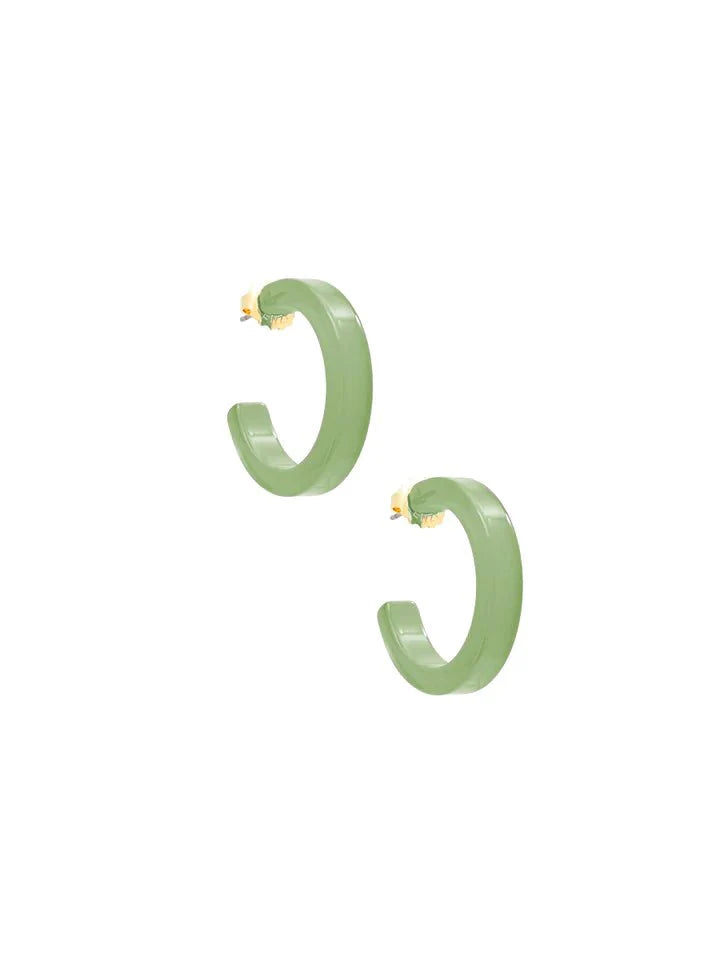 SMALL RESIN OPEN HOOP EARRINGS-SAGE