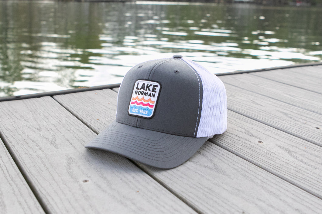Lake Norman Surf Embroidered Patch Hat - Charcoal Grey/White