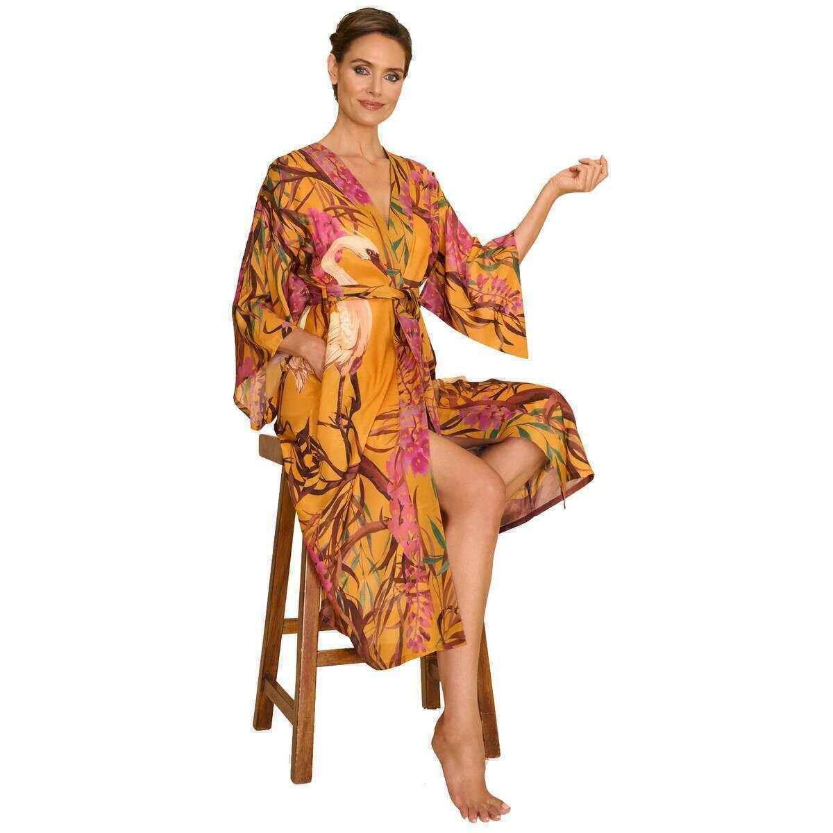 Oriental Crane Kimono Jacket - Ochre/Yellow