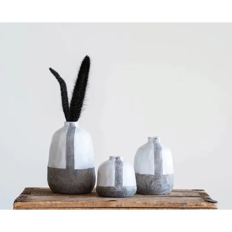 Terra-cotta Vases, White & Grey (set of 3)