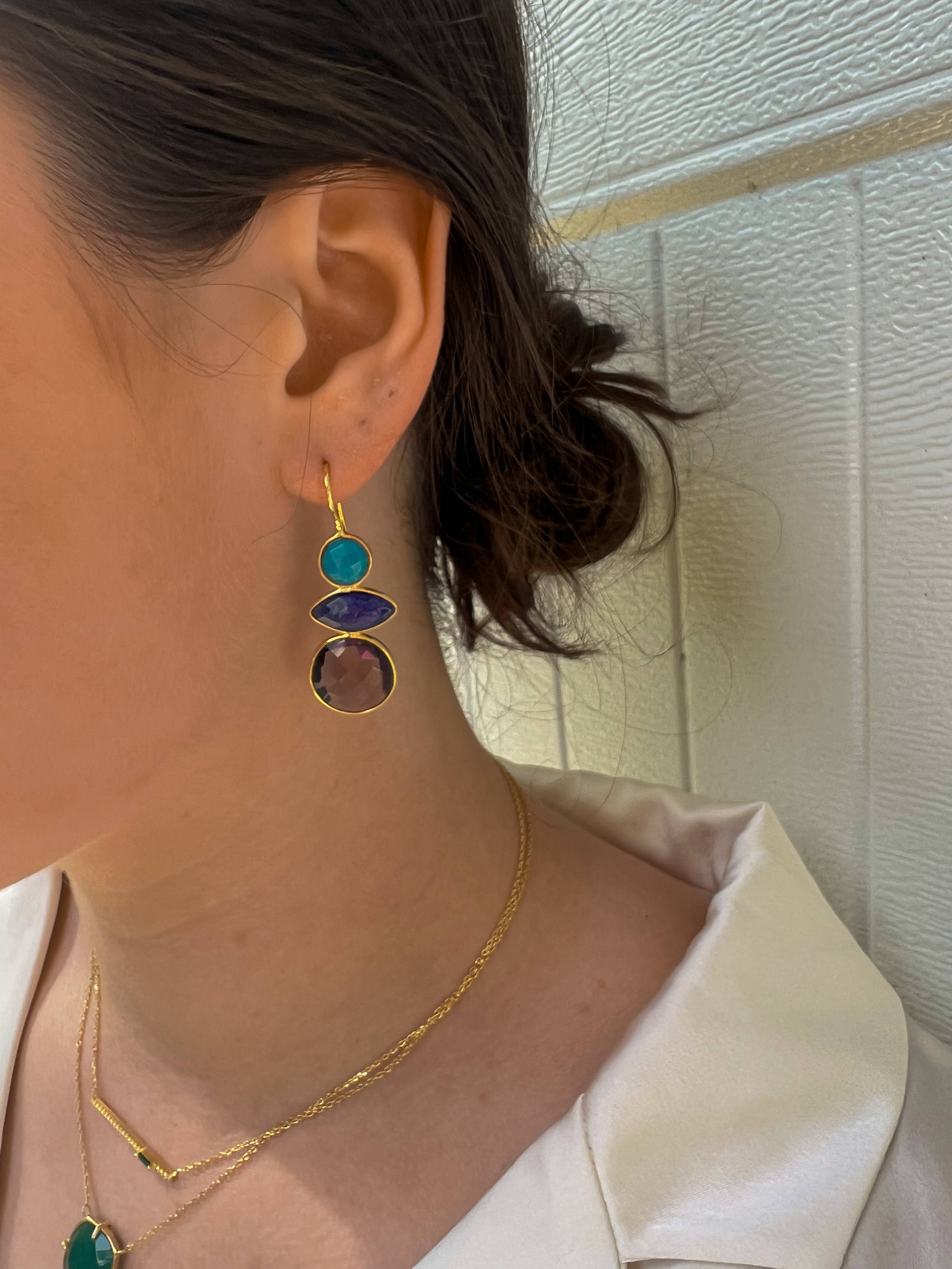 Turquoise, Sapphire & Amethyst Multicolor Gem Earrings