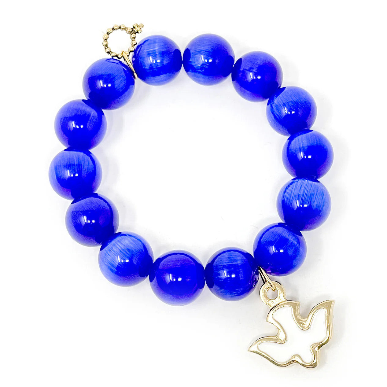 14mm Blue Calcite Bracelet w/White Enameled Holy Spirit Dove of Peace