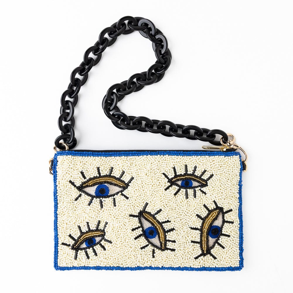ELENOR EVIL EYE BEADED BAG W/ACRYLIC HANDLE