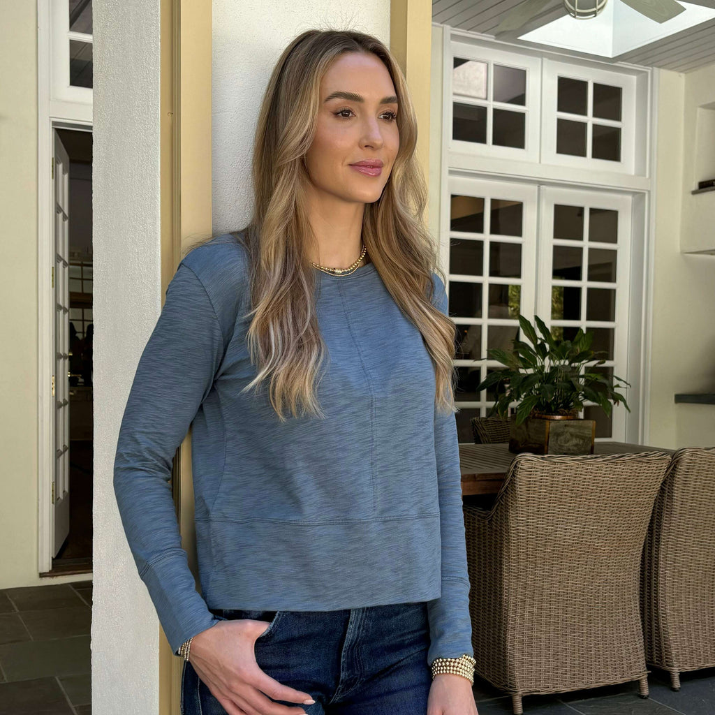 Celia Perfect Length Tee - Long Sleeve - Cool Slate Blue - Small