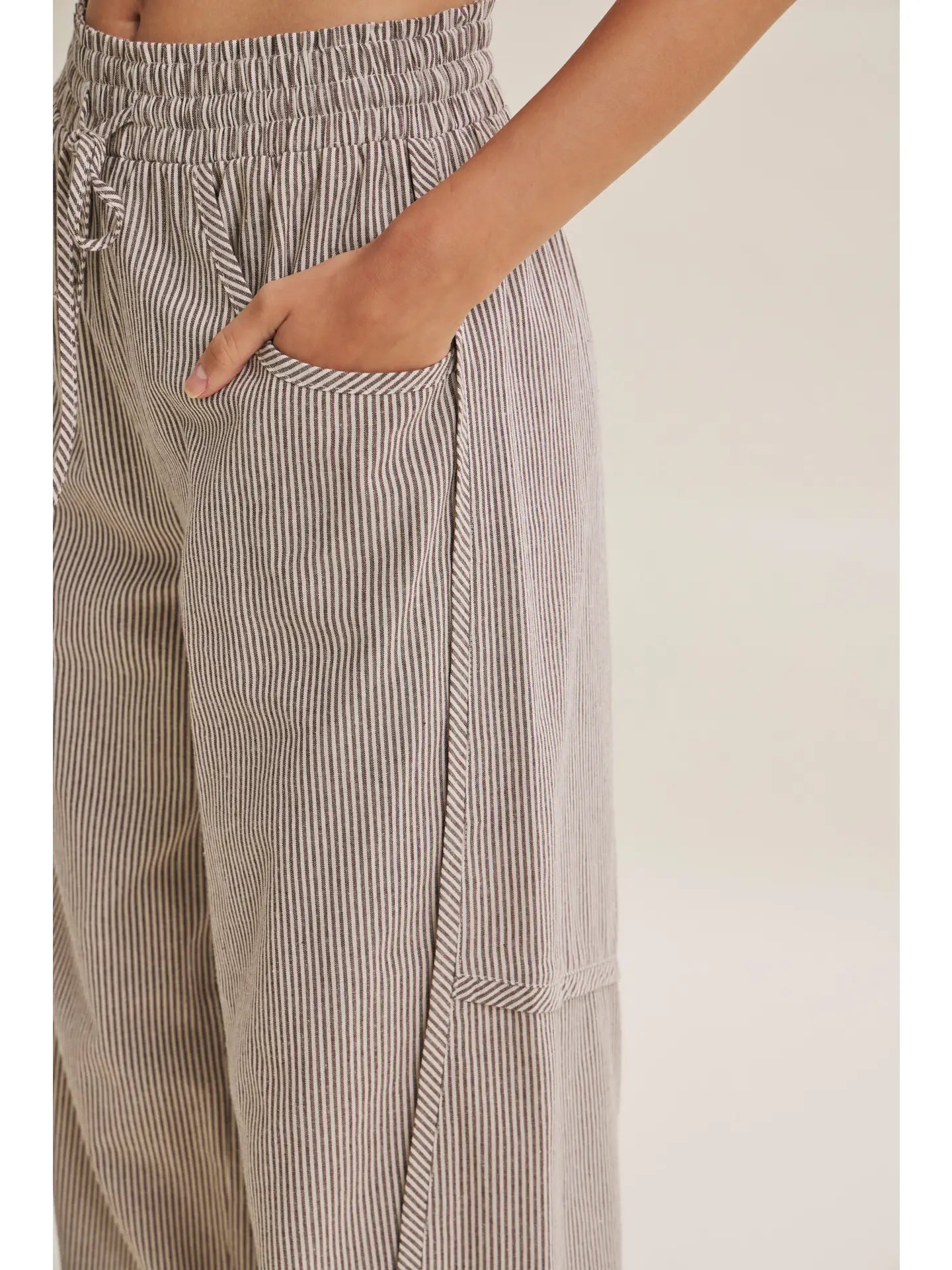 STRIPE COTTON BARREL PANTS-CHOCOLATE-MEDIUM