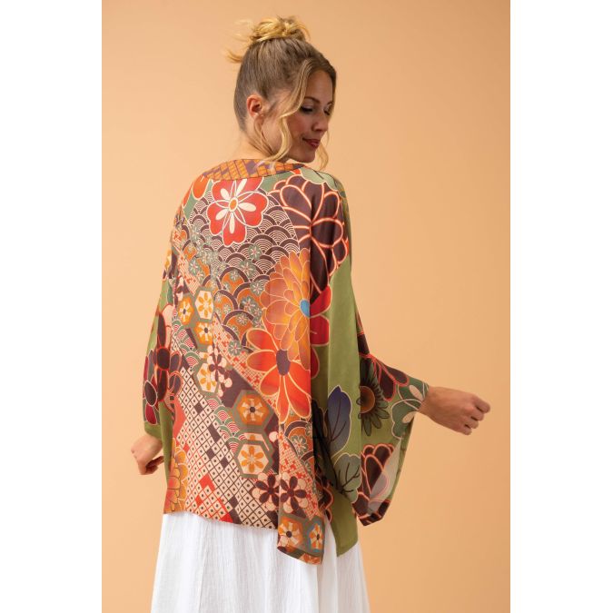 70's Kaleidoscope Floral Kimono Jacket - Sage