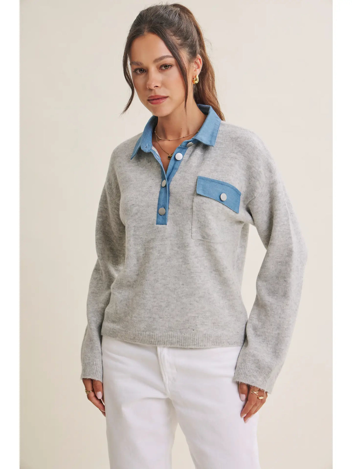 Elevated Denim Everyday Sweater Grey - Small