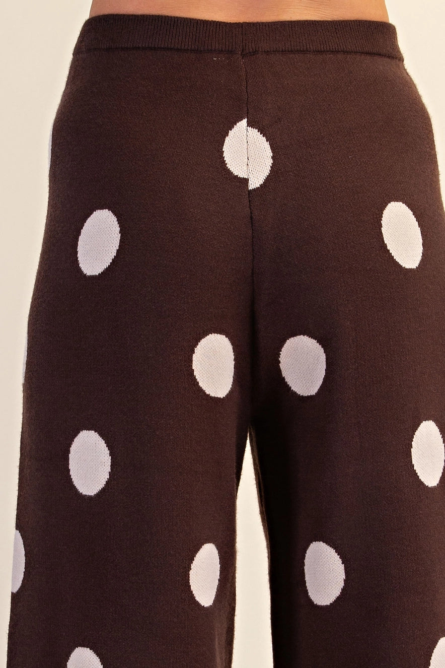 Polka Dot Knit Pants - Brown - Medium