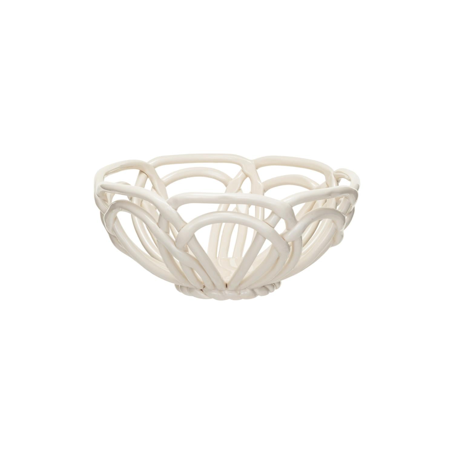 8 1/2" Round Handmade Stoneware Bread Basket, White