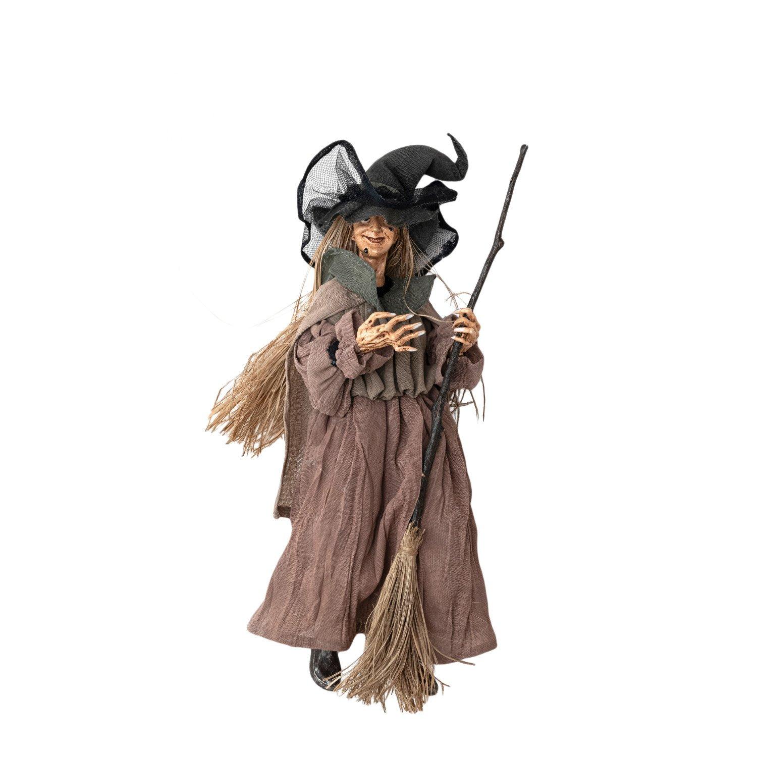 Handmade Fabric & Resin Witch w/Broom