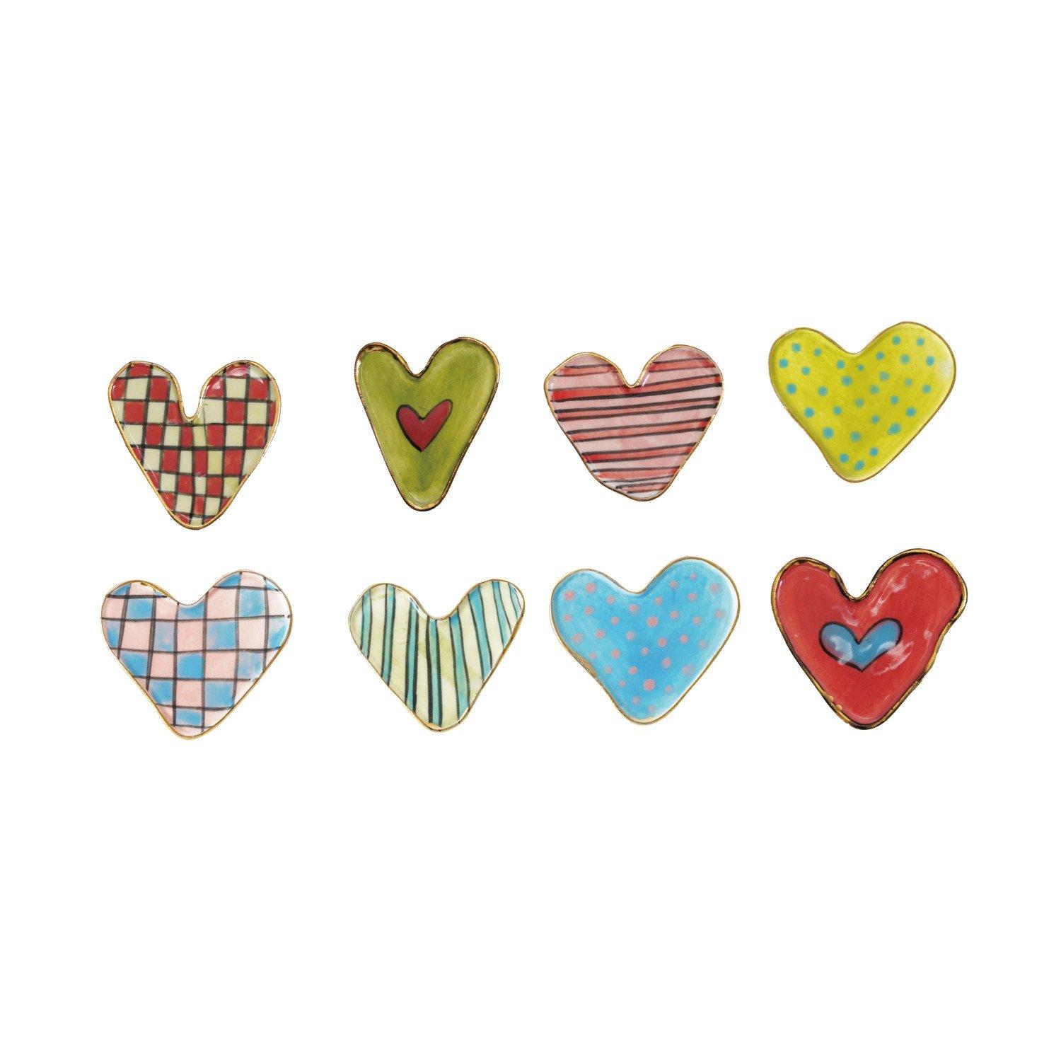 HAND-PAINTED STONEWARE HEART SHAPED MAGNET/PATTERN, 8 STYLES
