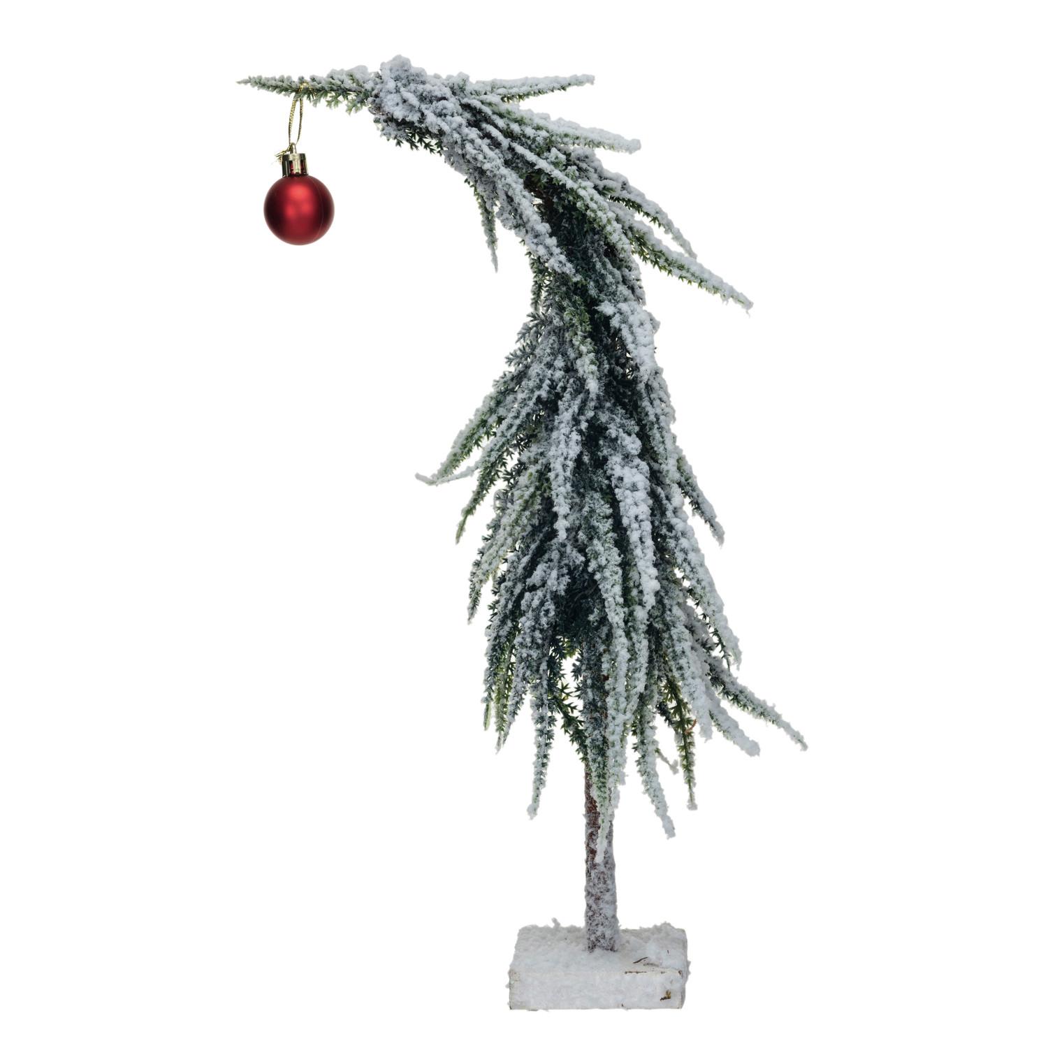 17 3/4" Faux Evergreen Tree w/Red Ball Ornament, Snow & Green